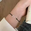 Pulsera de Plata de Ley S925 de Doble Capa Plata Rota Cuerda Negra Estilo Chino Cien Torres Diseño de Nicho de Gama Alta Simple Moda