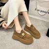 Mocassins com Bico Redondo e Tiras de Velcro Versáteis, Novo Estilo Primavera e Outono 2025, Sapatos Femininos Confortáveis Estilo Birkenstock com Plataforma e Solado Grosso