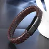 Pulsera de Acero Inoxidable para Hombre con Cordón de Cuero, Pulsera de Cuero Trenzado, Joyería Artesanal de Pulsera de Cuero Multicapa