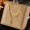 Collar Colgante de Acero de Titanio Dorado de 18K Estilo Simple y Elegante Transfronterizo Europeo y Americano con Colgante Redondo de Turquesa
