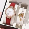 Conjunto de 2 Peças Mais Vendido no Exterior Comércio Exterior Popular Estrela-do-Mar Digital Face Relógio Feminino Relógio Feminino Relógio com Pulseira de Contas