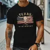 Camiseta Estampada con Cabeza de Toro de Texas Letra T Cuello Redondo Estilo Europeo y Americano