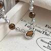 Collar de Cuentas de Cobre con Piedra Ojo de Tigre para Mujer, Collar de Cadena para Clavícula de Tendencia Elegante, Diseño Nicho de Alta Gama, Venta al por Mayor