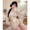 Kimono Japonés Bordado de Tres Piezas para Chica de Paja Traje Kimono Estampado Transparente Lazo Japonés Bata Sexy 1592