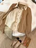 Estilo Old Money High-End Patchwork Gola Polo Falso Duas Peças Manga Longa Malha Camisa Feminina Outono 2026 Camisa