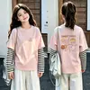 Camiseta de manga larga para niña, nueva colección de otoño 2026, estilo de dos piezas, algodón puro, ropa de otoño, capa base casual para niños mayores