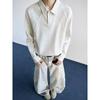 Camisa Polo Pesada Estilo Americano para Hombre en Stock, Camiseta de Manga Larga Patchwork Desestructurado de Otoño con Cuello Camisero Base Sudadera
