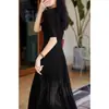 Vestido Preto Estilo Francês para Pausa para o Chá, Estilo Hepburn, Acinturado, Emagrecedor, Elegante Vestido Longo para Mulheres, Novo Modelo Verão 2026
