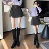Saia-calça curta de lã feminina para outono e inverno, saia-calça em A com cinto acoplado, short de lã de cintura alta, calça flare