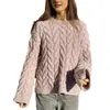 Suéter Jersey Holgado y Suave de Punto Trenzado Color Rosa Sólido Cuello Redondo Estilo Perezoso Nuevo Estilo Europeo y Americano 2026