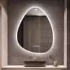 Espelho Inteligente com Tela Sensível ao Toque em Formato Especial de Gota d'Água Espelho de Banheiro para Hotel com Luz Espelho de Banheiro Montado na Parede Espelho de Banheiro LED