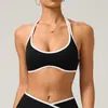 Sujetador deportivo sin costuras de estilo europeo y americano con tiras al cuello y hermoso diseño en la espalda para mujer, adecuado para fitness, Pilates y yoga, de secado rápido y sin costuras