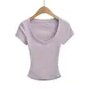 Camiseta de Verano Estilo Puro Deseo Ajustada Cintura de Reloj de Arena Hombro Normal Top Sexy de Manga Corta con Cuello en V Profundo Estilo Chica Caliente Americana para Mujer
