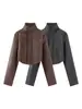 Jaqueta Popular Estilo Z Europeia e Americana Aliexpress Roupas Femininas Espinha de Peixe Couro PU Slim Fit Transfronteiriça Preto Marrom Escuro Outros Za