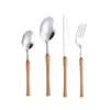 Juego de Cubiertos de Acero Inoxidable 304 con Mango de Madera de Cintura Pequeña, Juego de Cubiertos Occidentales, Juego de Cuchillo y Tenedor para Filete