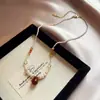 Collar de Perlas de Agua Dulce Rosa Circonita Accesorios de Cuentas Moda Elegante de Nicho Cadena para el Cuello Clavícula Colgante Cuadrado Rojo