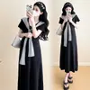 Moda Verano 2025 Nueva Falda de Punto Delgada de Longitud Media con Chal Vestido Coreano Versátil de Maternidad para Mujer