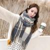 Bufanda de invierno para mujer, estilo coreano, bufanda a cuadros combinable para amantes, linda chica, estilo japonés, cálido chal tipo cachemira para hombres.