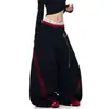 Calça Jogger Color Block Patchwork Listrada Retro Americana com Cintura Dupla para Mulheres, Calça Larga para Dança Jazz Esportiva