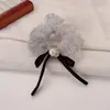 Goma para el pelo a rayas con lazo de organza y pedrería estilo francés con cinta y perlas, Elegante goma para el pelo