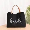 Suministro Exclusivo Transfronterizo de Bolsos de Lona con Estampado de Letras para Novia, Bolsos de Mano de Cuero de Gran Capacidad para Fiesta de Bodas
