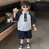 Roupa Formal Infantil para Meninos, Novo Estilo Verão 2026, Pequeno Terno Estilo Academia, Conjunto de Verão Manga Curta para Meninos, Pequeno Anfitrião Estiloso