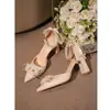 Primer Encuentro Jifa Frances Hueco Tacón Alto de Una Correa Zapatos Versátiles de Uso Diario para Mujer Tacón Grueso Cómodos Zapatos Nuevos para Novia Zapatos de Compromiso