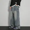 Jeans rectos personalizados/estilo americano con forro de polar para hombre, pantalones gruesos para otoño e invierno, pantalones de pierna ancha de marca de moda urbana unisex
