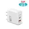 Cargador de cabeza de nitruro de galio de 65W Carga rápida europea, americana y británica QC3.0 para adaptador de corriente plano de portátil GaN