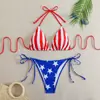 Novo Biquíni Europeu e Americano 2027 com Estampa de Zebra, Top Triângulo com Amarração no Pescoço, Conjunto de Praia de Duas Peças para Mulheres