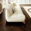 Sofá de Couro Integral na Cor Creme da Moda, Sala de Estar de Luxo Leve, Apartamento Pequeno Criativo Minimalista Moderno, Sofá de Couro em Linha Reta
