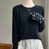 Primavera 2026 Nuevo Suéter de Punto Bordado Estilo Chino Nuevo para Mujer Cuello Redondo Ajustado Estilo Nacional Versátil Elegante Top