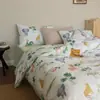 Conjunto de Quatro Peças Hajiemi de Algodão Puro Desenho Animado Ins, Conjunto de Três Peças de Roupa de Cama e Lençol de Elástico Estilo Dormitório Estudantil Menina Fofa, 100% Algodão