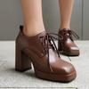 Zapatos de Mujer Estilo Europeo y Americano para Primavera y Otoño 2026, Planos con Cordones y Punta Cuadrada, Tacones Gruesos Chunky con Suela Gruesa, Tallas Grandes 40-48, Zapatos de Exportación
