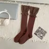 Meias de Bezerro Maillard Outono e Inverno Femininas com Renda Grande Meias para Botas Meias Largas Estilo Ballet Primavera e Outono Meias Largas Longas
