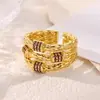 Anillo Abierto Estilo Europeo Abeja Mariposa de Circonita Colorida Chapado en Oro de 18K Ajustable para Mujer Anillo de Piedra de Color