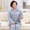 Pijama para Mujer Otoño e Invierno Coral Fleece Algodón de Tres Capas Engrosado Cálido con Forro Polar Ropa de Casa para Madres de Mediana Edad y Mayores Invierno