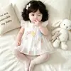 Vestido de Verão Macio com Manga Curta para Bebê Menina Estiloso Zhili Doce Vestido de Princesa para Bebê Presente de Primeiro Aniversário Vestido de Gaze