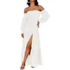Vestido Sexy Elegante Feminino Europeu e Americano Amazon Ombro a Ombro Solto Transpassado Franzido de Um Ombro Atravessado