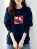 Moletom grosso de algodão estilo coreano com gola redonda e forro de fleece para mulheres, adequado para primavera, outono e inverno, casual, moderno, versátil e adequado para o dia a dia, blusa de manga longa