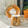 Taza de Café con Platillo Estilo Europeo Transfronterizo Retro Creativo Cuerpo Recto Pequeño Mango Dorado para Uso Doméstico Traje de Taza de Café Exquisito de Gama Alta