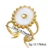 Anel de aço inoxidável branco com madrepérola de luxo leve transfronteiriço, anel aberto empilhável floral irregular vintage 18K feminino