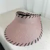 Sombrero de Paja Cosido de Diseñador para Mujer, Nuevo Estilo de Verano Visera de Paja para Vacaciones en la Playa, Sombrero de Sol para Protección Solar al Aire Libre
