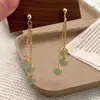 Nuevos Pendientes Colgantes de Borla Larga Estilo Chino Antiguo con Colgante de Piedra Natural Chapados en Oro Real Pendientes Sencillos Versátiles Joyería para Orejas para Mujeres