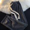 Calça de Veludo Cotelê Wide Leg para Mulheres, Novo Estilo Primavera e Outono 2026, Cordão, Modelagem Ampla, Cintura Alta, Emagrecimento, Caimento Fluido, Versátil, Calça Casual Simples