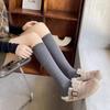 Meias novas de outono e inverno anti-bolinhas de malha dupla para panturrilha feminina, listradas, de compressão, emagrecedoras, de cor sólida, JK, versáteis, de comprimento até o joelho