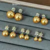 Pendientes de Plata de Ley 999 Nanyang Tea Amarillo Dorado con Perlas Grandes para Mujer, Lujo Accesible, Gama Alta, Pendientes Elegantes y Atmosféricos