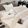 Conjunto de lençóis de quatro peças Classe A, algodão amigo da pele, listrado em dois tons, alta gramatura, lençol de elástico com borda de concha, conjunto de roupa de cama para dormitório estudantil