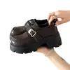 Mocassins de couro genuíno para mulheres, sola grossa de 7 cm, sapatos que aumentam a altura para mulheres baixinhas, sapatos pretos de couro estilo britânico, sapatos de salto único versáteis