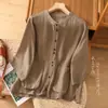 Nova Jaqueta Retrô Resistente de Algodão e Linho para Mulheres, Camisa Solta Lisa, Roupa de Exterior Casual, Cardigã para o Verão